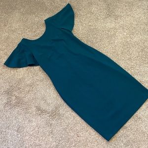 Beautiful Teal Sheath Dress with Flutter Cape Style Sleeves